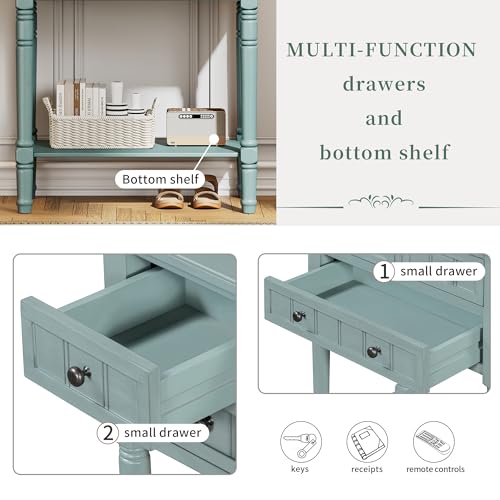 MTHOUSE Solid Wood Narrow Console Table, Entryway Table for Hallway & Living Room, Slim Sofa Table with 3 Drawers & Shelf, Easy Assembly Storage Furniture(Light Blue) - color: Light Blue