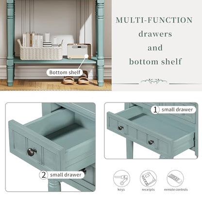 Narrow Console Table - Slim Sofa Tables with 3 Storage Drawers & Bottom Shelf,Solid Wood Frame,Distressed Finish - Accent Table for Living Room,Hallway,Small Spaces,Entryway,23.7" Light Blue - color: Light Blue