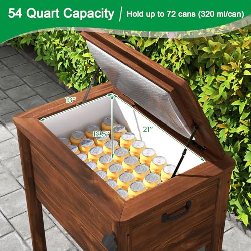 Tangkula Wooden Patio Cooler, Outdoor Ice Chest Beverage Bar, Cooler Table for Poolside, Backyard, Party, BBQ - size: Medium