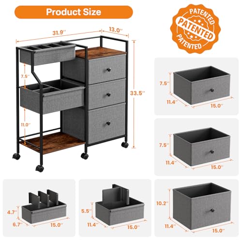 Modanais Baby Diaper Caddy Organizer Cart - 3 Tier Rolling Cart with Dividers and Drawers, Easy To Assemble, Mobile Utility Cart with Wheels for Nursery, Bedroom, Changing Table & Crib | 3 Tier Rolling Cart, Easy To Assemble, Mobile Utility Cart with Whee