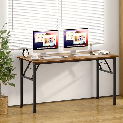 Need Home Office Desk Large Computer Desk 60 inch Sturdy Table Foldable Desk Gaming Computer Table No Assembly Required, Rustic Brown&Black Frame AC5FB(152.4 * 60) - color: Rustic Brown & Black Frame, size: 60 inch