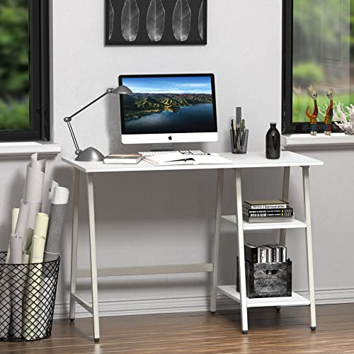 SHW 43-Inch Home Office Trestle Computer Desk with Open Storage Shelves, White - color: White