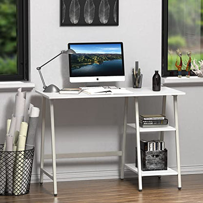 SHW 43-Inch Home Office Trestle Computer Desk with Open Storage Shelves, White - color: White