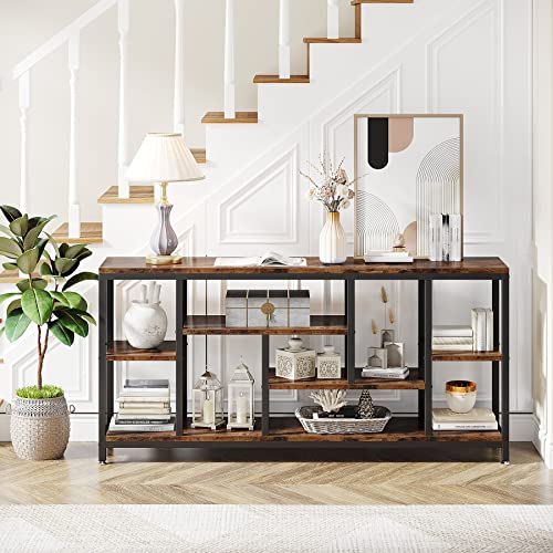 Tribesigns Console Sofa Table, 70.9 inch Extra Long Table Behind Couch with Storage Shelves, 3-Tier Industrial Narrow Entryway Hallway Accent Table for Living Room, Rustic Brown - color: Rustic Brown