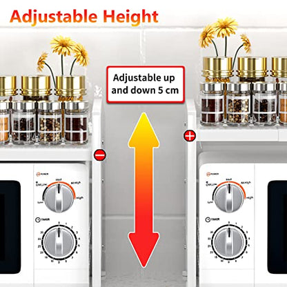 YIUKEA Extendable Microwave Oven Rack - Adjustable Kitchen counter shelf, 2 Tier Microwave Stand (L15.7~23.6" xW12.8 xH17.7) with 6 Hooks for Kitchen Countertop Organizer (White) - color: White