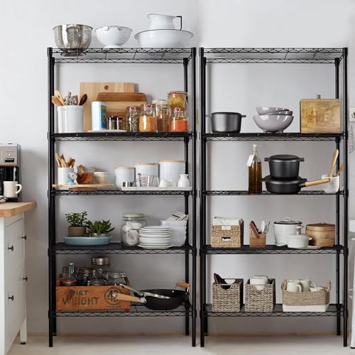 Simple Deluxe 5-Tier Storage Shelves, 21" W x 12" D x 54" H Adjustable Heavy Duty Wire Metal Shelving Unit, Black - color: Black, size: 5-Tier, 21"W x 12"D x 54"H