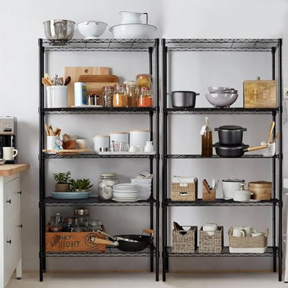 Simple Deluxe 5-Tier Storage Shelves, 21" W x 12" D x 54" H Adjustable Heavy Duty Wire Metal Shelving Unit, Black - color: Black, size: 5-Tier, 21"W x 12"D x 54"H