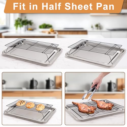 Cooling Rack for Baking 3 Tiers, 16" x 10" Cookie Cooling Wire Rack Stackable Collapsible Nonstick, Stainless Steel Baking Cooking Cooling Racks with Optimum Air Flow, Black - color: Black, size: 16"x10"-3Tier