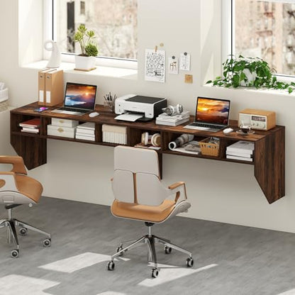 Giantex Wall-Mounted Computer Desk, Floating Laptop Desk with 3 Storage Compartments, Space-Saving Home Office Workstation Vanity Table for Bedroom, Study, Living Room (Rustic Brown) - color: Rustic Brown