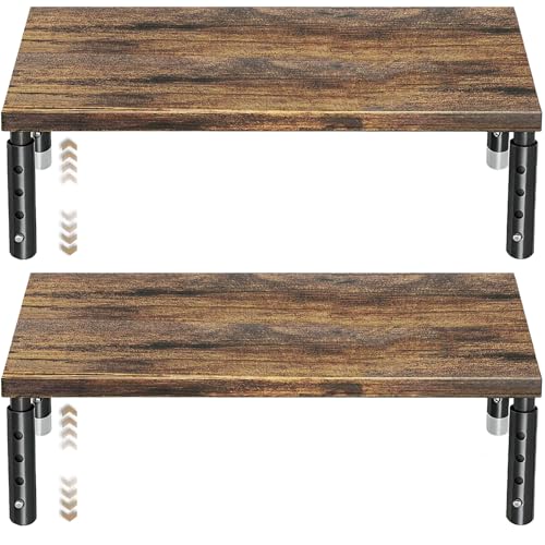ECOLOVI Adjustable Wood Computer Monitor Stand Riser for Desk, Office Desk Organizer and Accessories for Monitor, Laptop, PC, Printer, Office Desk Accessories Workspace Organizer for Home Office Supplies, Brown 2-Pack - color: Brown Wood 2-Pack, size: Adj