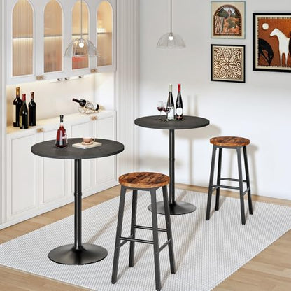 HOOBRO 2 Pcs Round Bar Table, 35" Tall Pub Table, with Non-Slip Base for Narrow Space, Bar Height Table for Kitchen, Easy to Assemble, Black BB57BTP201 - color: Black