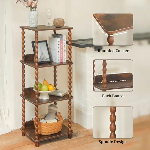Fultyle Book Shelf, 4-Tier Bookshelf with Storage, Small Bookcase Display Shelves for Small Spaces, Bedroom, Living Room and Office with Solid Wood Legs (Rustic Brown) - color: Rustic Brown