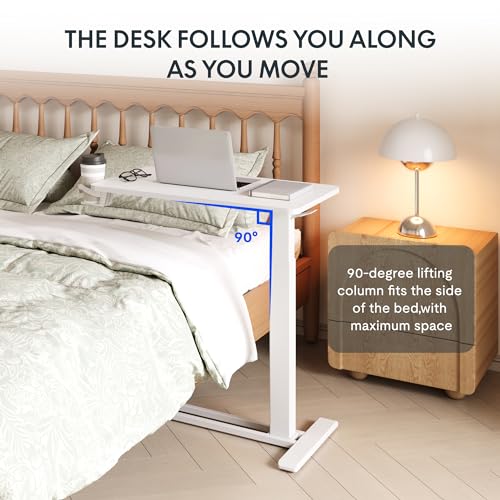 FLEXISPOT Adjustable C Table with Wheels, Mobile Snack Side End Table Sofa Couch Bedside Table Laptop Rolling Cart TV Tray Night Stand Small Space Side Table,(31.5" W x 17.7" D,White) - color: White, size: Large