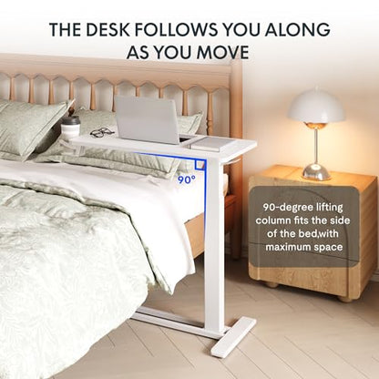 FLEXISPOT Adjustable C Table with Wheels, Mobile Snack Side End Table Sofa Couch Bedside Table Laptop Rolling Cart TV Tray Night Stand Small Space Side Table,(31.5" W x 17.7" D,White) - color: White, size: Large