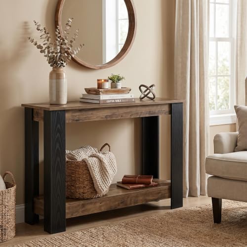 Tribesigns 41" Console Table for Entryway, Narrow Sofa Table Behind Couch | 2-Tier Modern Farmhouse Accent Furniture for Hallway, Living Room, Industrial Black & Rustic Brown