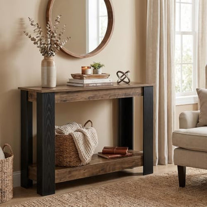 Tribesigns 41" Console Table for Entryway, Narrow Sofa Table Behind Couch | 2-Tier Modern Farmhouse Accent Furniture for Hallway, Living Room, Industrial Black & Rustic Brown