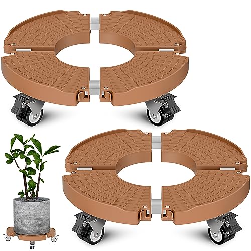 Goovilla Plant Stand with Wheels 440LBS Load,2Pack, Adjustable 15-22",Khaki | Heavy Duty Plant Caddy with Lockable Caster Wheels, Rolling Stand/Dolly/Roller for Indoor Outdoor Large Planter, Flower Pot - color: Khaki