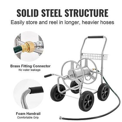 VEVOR Hose Reel Cart, 250 ft 5/8" Hose Capacity, 4 Wheels | Heavy Duty Powder-coated Steel, Storage Basket, Mobile Tools, For Garden, Yard, Lawn - style: 250 ft