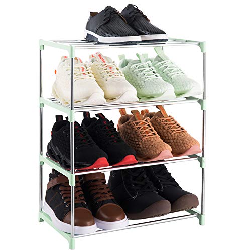4-Tier Stackable Small Shoe Rack, Lightweight Shoe Shelf Storage Organizer | [Green] [For Entryway, Hallway and Closet] - color: Green, size: 4-Tier