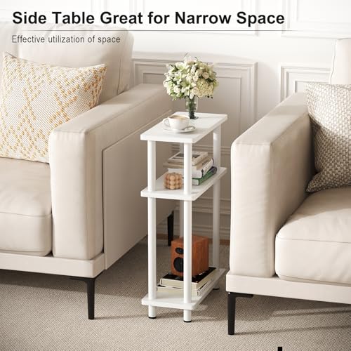 Apicizon Small Narrow Side Table, 3-Tier Skinny End Table with Storage Shelf, Slim Nightstand Bedside Table for Small Spaces, Living Room, Bderoom, White - color: White, style: Narrow Side Table