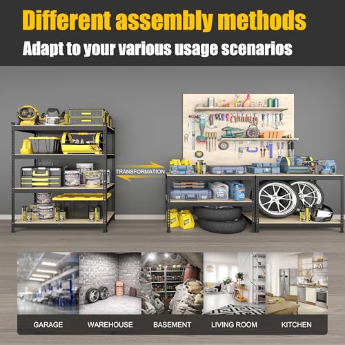 PrimeZone 40" W x 20" D x 59" H Heavy Duty Storage Shelves, 4 Tier Adjustable Garage Shelving Unit, Metal Organizer Shelf Utility Rack for Warehouse Pantry Closet Kitchen, Black - size: 40"W x 20"D x 59"H