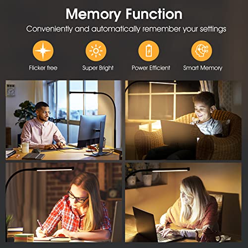 Voncerus LED Desk Lamp with Clamp, Eye-Caring Clip on Lights for Home Office, 3 Modes 10 Brightness, Long Flexible Goose-Neck, Metal, Swing Arm Architect Task Table Lamps with USB Adapter, White - color: S1 White and Silver