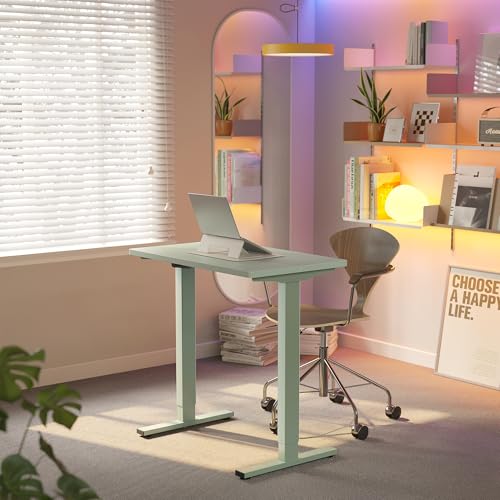 HUANUO 32x19 Inch Small Electric Standing Desk, Adjustable, Sage Green | Compact Home Office Desk, 176lbs heavy duty lifting with 4 height presets. M8 screw holes ready for DIY mobile wheels - color: Sage Green, size: 32" X 19"