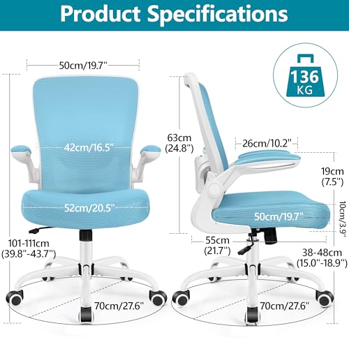 FelixKing Office Chair, Ergonomic Desk Chair Breathable Mesh Chairs Adjustable High Back Lumbar Support Flip-up Armrests, Executive Rolling Swivel Comfy Computer Chairs Home Office Blue - color: Blue