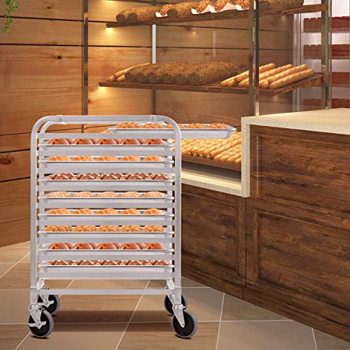 Giantex 10 Tier Aluminum Bakery Rack, Commercial Kitchen Bun Pan Sheet Pan Rack, Mobile Bakers Trolley with Storage Cooling Racks and Lockable Casters