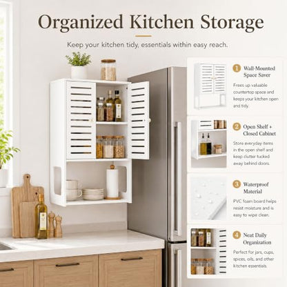 4-Tier Wall Bathroom Storage Cabinet, 15.7" Wx22.4 H | White, 7.9" Deep, with Open Shelf, Space-Saving, Rack, Holder, for Kitchen, Entryway, Laundry, Easy to Assemble - size: 7.9" D x 15.7" W x 22.4" H