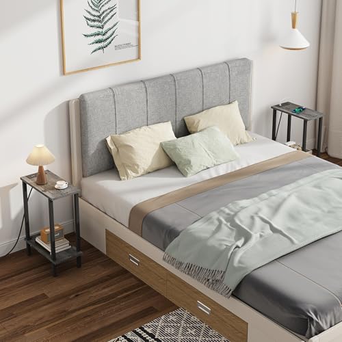 TUTOTAK Small End Table with Charging Station, Narrow Side Table with USB Ports and Outlets, Skinny Sofa Table, Slim Nightstand, Living Room, Bed Room, Charcoal Grey TB01BY060 - color: Charcoal Grey, size: 2-tier