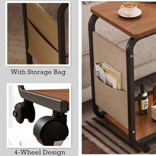 Side Table - C-Shaped End Table, Small Side Table for Couch, Sofa Bed Bathroom Study TV Tray C Shaped End Table Food Snack Trays for Eating (with Wheels) - style: With Wheels