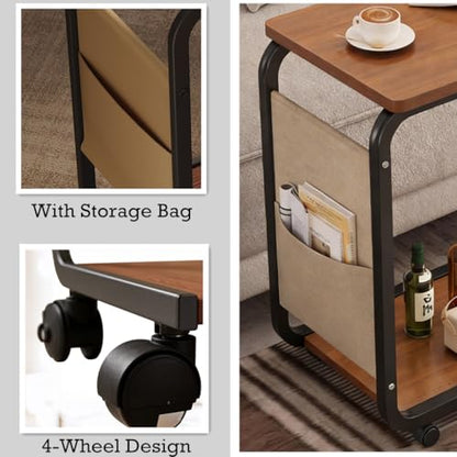 Side Table - C-Shaped End Table, Small Side Table for Couch, Sofa Bed Bathroom Study TV Tray C Shaped End Table Food Snack Trays for Eating (with Wheels) - style: With Wheels