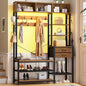 Itaar Hall Tree with Bench and Shoe Storage, 7-in-1 Entryway Bench with Coat Rack, 3 Storage Cubbies, 3 Open Shelves, 17 Coat Hooks, 2 Fabric Drawers (Rustic Brown) - color: Rustic Brown