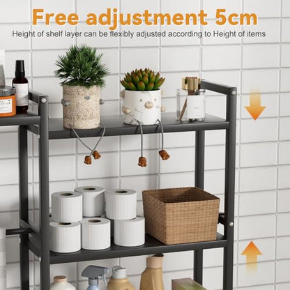 1 Set Over The Toilet Storage, 3-Tier Bathroom Laundry Storage Rack Space-Saving Organizer Household Supplies (Black-M) - color: Black-m