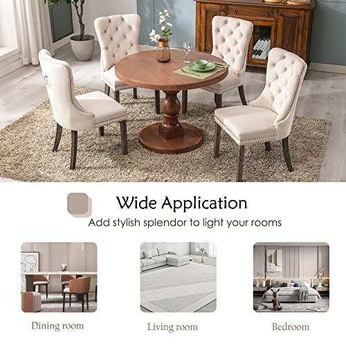KCC Velvet Dining Chairs Set of 4, Upholstered High-end Tufted Dining Room Chair with Nailhead Back Ring Pull Trim Solid Wood Legs, Nikki Collection Modern Style for Kitchen, Beige - color: Beige, size: Set of 4