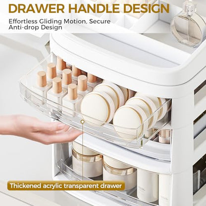 Rolling Cart with 6 Drawers, Clear Plastic Drawer Organizers, Dust Proof Under Desk Storage for Makeup, Skincare, Art Crafts and Baby Items, Acrylic Cosmetic Organizer with Dividers, Vanity Cart - size: 6 Tier