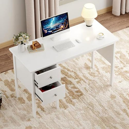 BHG Computer Desk with Drawers,Modern White Home Office Desk with Storage Filing Cabinet, Vanity Desk Makeup Dressing Table for Bedroom,Small Writing Table PC Desks for Study(White, 43.3") - color: White