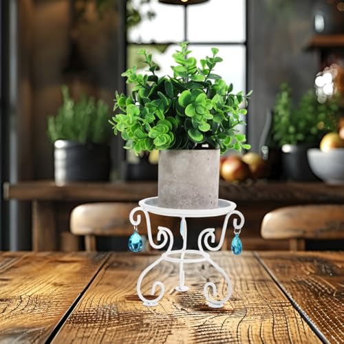 NUOBESTY Plant Pedestal Stand for Indoor/Outdoor Flower Pots Rack Holds White Iron Floor Plant Stand for Living Room and Home