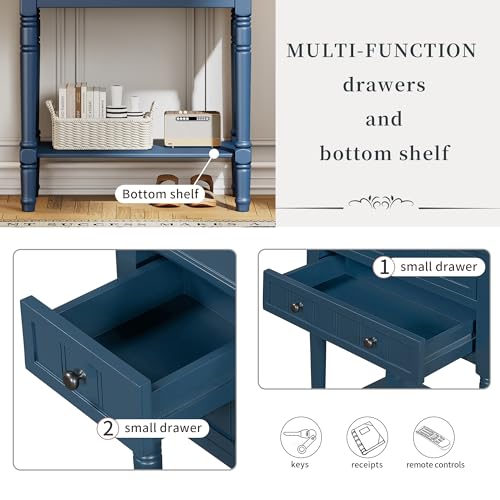 LUMISOL Narrow Console Table with Storage Drawers for Entryway, Small Sofa Table with Bottom Shelf for Hallway Foyer, Navy - color: Navy