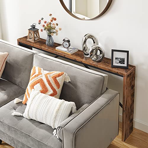 MAHANCRIS Console Table, 62.2" Long Sofa Table Behind Couch, Narrow Entryway Table, Farmhouse Dining Table with Angled Metal Frame, Industrial Console Table for Entryway, Rustic Brown CTHR15801Z - color: Rustic Brown, size: 62.2"L x 9.1"W x 31.5"H