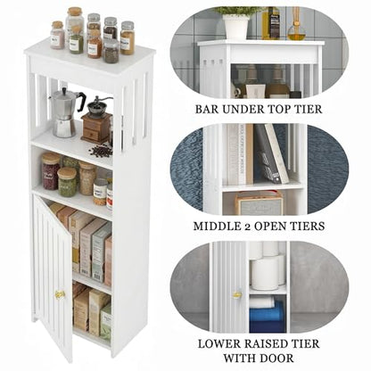 5-Tier Narrow Bathroom Cabinet, 9.8" W X 31.5" H | White PVC Material, Rack, Holder, Fits Small Spaces, for Toilet Side, Laundry Room, Kitchen, Easy Assembly - size: 7.9"D x 9.8"W x 31.5"H