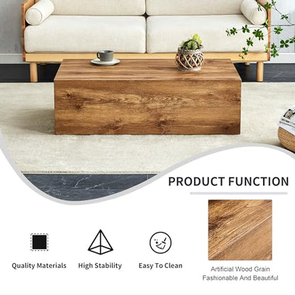 39" Rectangular Compact Coffee Table,Small Cube End Table,Modern Side Table with Stylish Wood Grain Pattern,Minimalist Accent Table for Living Room,Office,Apartment,Nightstand(Log Wood,39") - color: Log Wood,39"