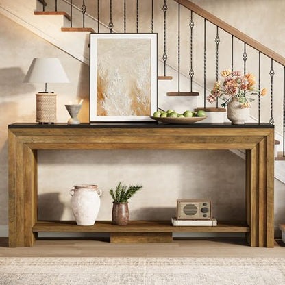 Tribesigns 70.9 Inch Long Console Table, Farmhouse 2-Tier Wooden Sofa Table with Storage, Space-Saving Behind Couch Accent Table for Living Room, Entryway, Hallway and Foyer - color: Rustic Brown & Black