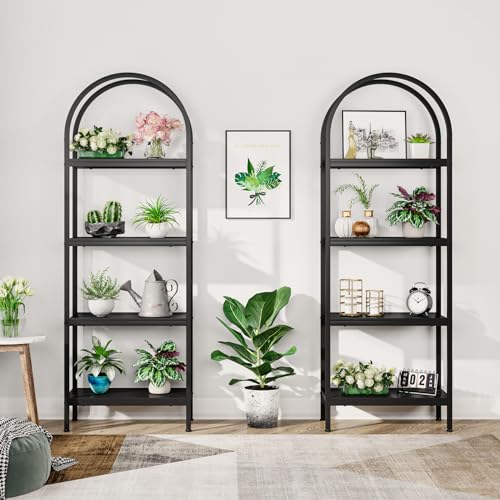 Tribesigns 4-Tier Open Bookshelf Set of 2, 70.8" Industrial Wood Bookcase with Metal Frame, Freestanding Display Rack Tall Shelving Unit for Office, Bedroom (Black, 2PCS) - color: Black, size: 2PCS/4-Tier