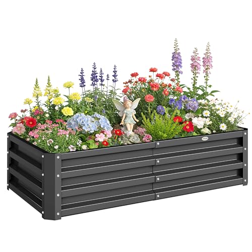 Outsunny Galvanized Raised Garden Bed, 4' x 2' x 1' Metal Planter Box, for Growing Vegetables, Flowers, Herbs, Succulents, Gray - color: Gray, size: 4' x 2' x 1'