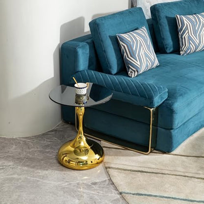 Luxury Round End Table Gold Metal Base 17.7inch Black Tempered Glass Top Modern Small Side Table Living Room Table Sofa Small Coffee Tables Cute Shape (Glod+Glass) - color: Glod+glass