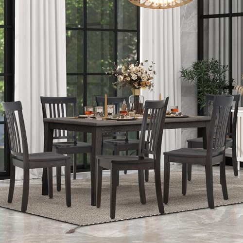 COLAMY Wooden Dining Chairs Set of 4, Farmhouse Dining Room Chairs, Windsor Spindle High Back Side Chairs, Armless Rubberwood Kitchen Table Chairs, Dark Brown - color: Dark Brown, size: Set of 4