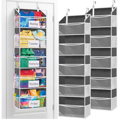 Ofiray-home 2 Pack Over Door Organizer with 5 Large Pockets, 5 Transparent Front Pockets & 10 Mesh Side, 50 lbs Weight Capacity Hanging Storage for Toys, Shoes, Diapers, Pantry - color: 2pack Clear, size: 5 Tiers