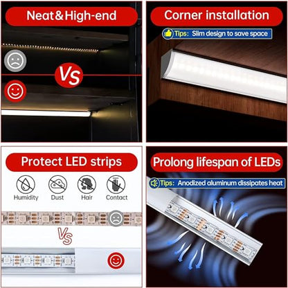 Cefrank V Shape Cabinet Lights, Warm White 4X 12 Inches V-Shape LED Light Bars - 1200lm 12W - Warm White 3000K - color: Warm White
